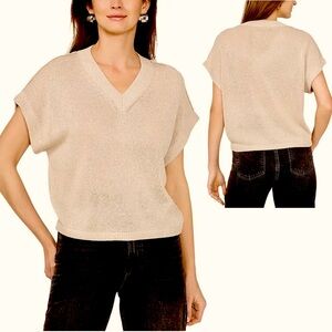 NWT New $79 Vince Camuto Metallic V-Neck Pale Sand Silver Sweater Size XL